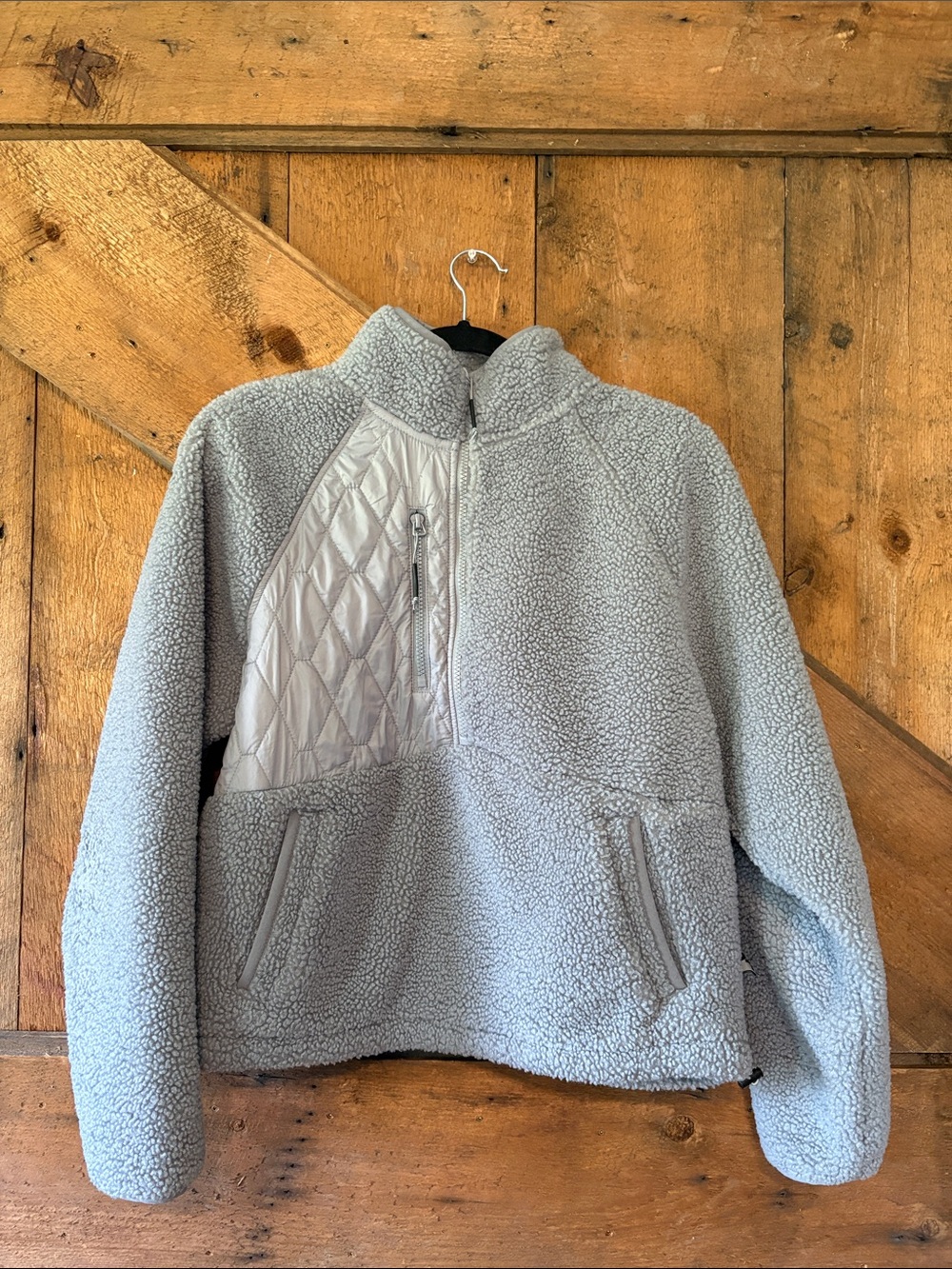 JoyLab Light Gray Quilted Sherpa Half-Zip Pullover Fleece Jacket Womens Medium